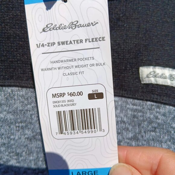 Eddie Bauer Fleece 1/4 Zip Sweater Fleece Men's Large Gray &black NOS - Picture 2 of 6